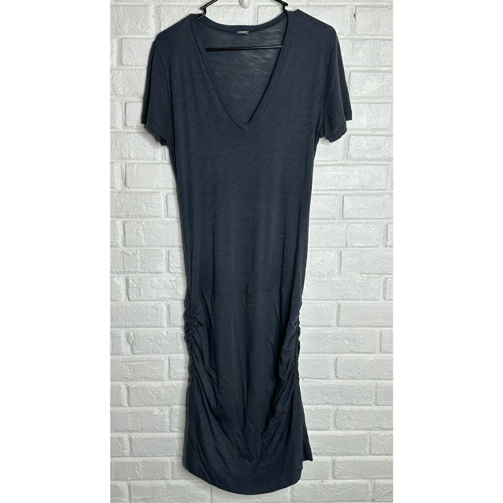 Monrow Shirred Waist Midi Dress V-Neck Gray Cotton size Medium‎